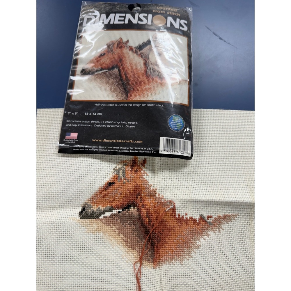 Half Finished Dimensions Cross Stitch Kit Two Horses